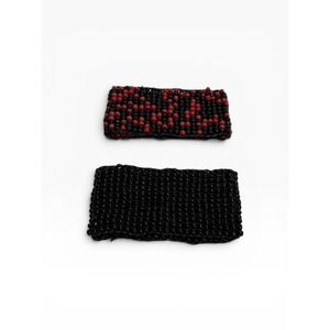 Vintage Southwestern Style Stretch Seed Bead Cuff Bracelet Red Black